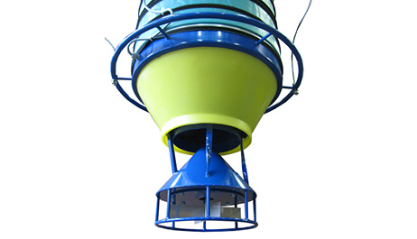 Reverse cone with inside level control indicates when tanker is full, gradually raises loading bellows improving material distribution inside the tanker